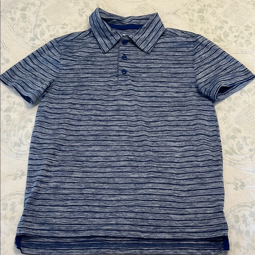 All in Motion Blue Striped Active Polo Shirt Short Sleeves